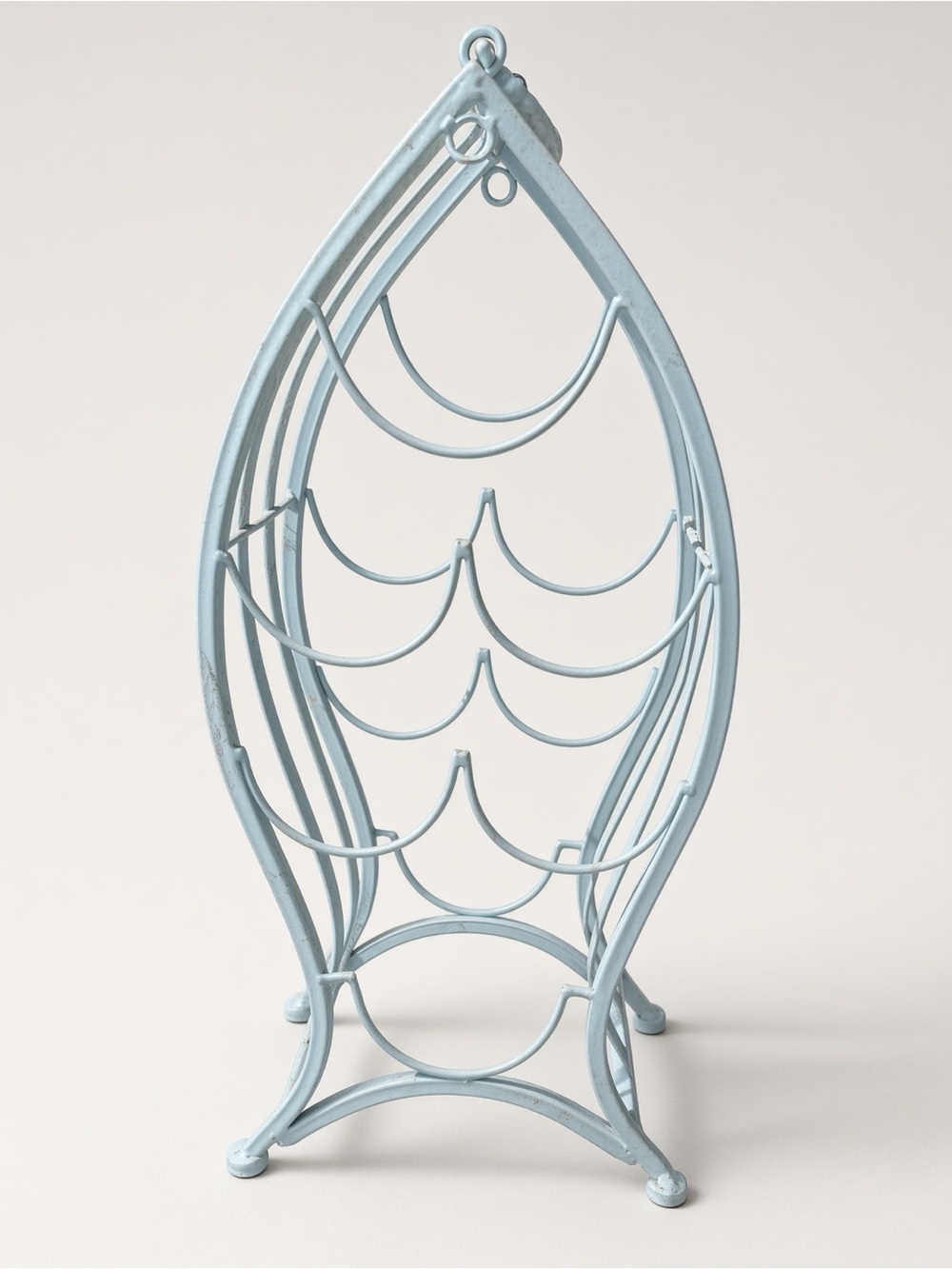 Light Blue Fish Wine Rack 6 Bottle Metal Coastal Countertop